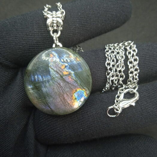 Кулон "Древо жизни" из лабрадорита - спектролита, 25×5 мм, на цепочке, эксклюзив, ручной работы