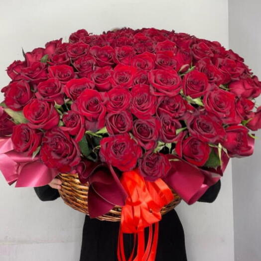 Корзина из 101 красной розы 🔥🔥🔥