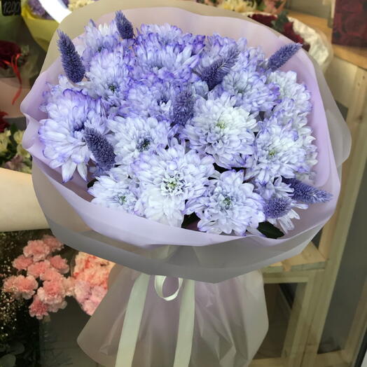 Букет с хризантемами и сухоцветами💜