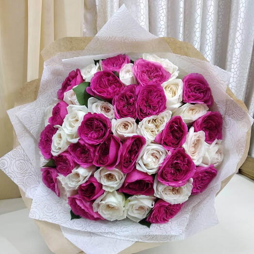 Микс из пионовидных роз - 29 шт