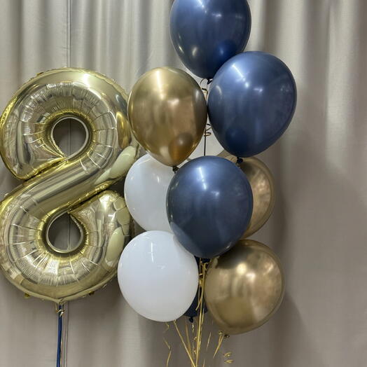 Шары на 8 лет с цифрой 8 и фонтаном из 10 шаров | Гелиевые шары с доставкой ⭐