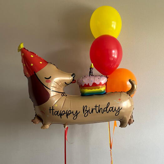 Воздушные шары на день рождения 🎂Собачка с тортиком 🎈Собачка в колпаке 🎁 Такса Happy Birthday 🥳