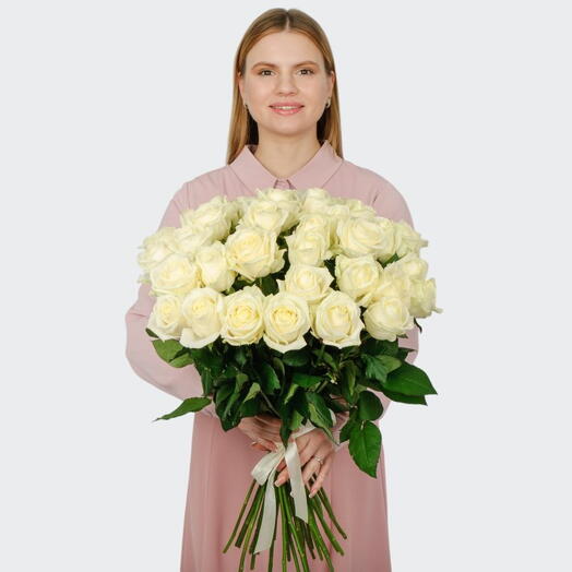 Букет из 35 белых роз Аваланш 60 см