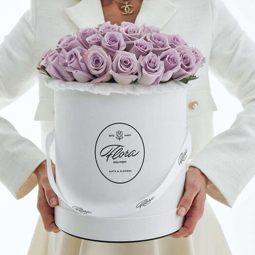 Hatbox Grand "Roses Purple" WHITE