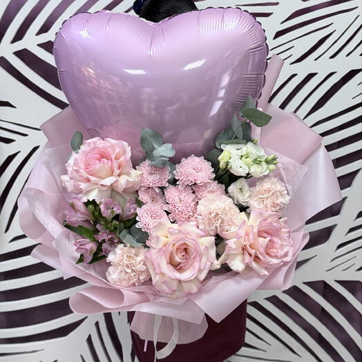 Набор «Сердце в розовой дымке» шар фольга и объемный нежный букет 💝💝💝