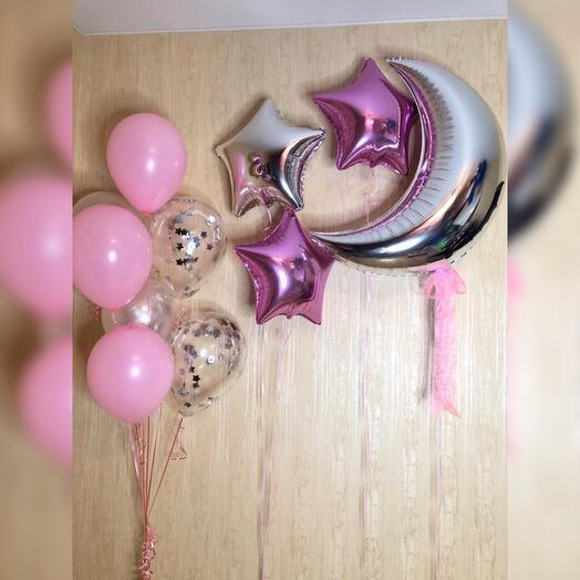 Composition of balloons with the moon and stars 11 pieces