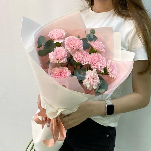 Букет розовые диантусы (гвоздика) и эвкалипт 💕/ цветы с доставкой в Уфе