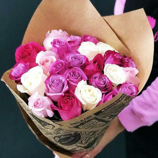 Bouquet of 25 roses Pink assorted