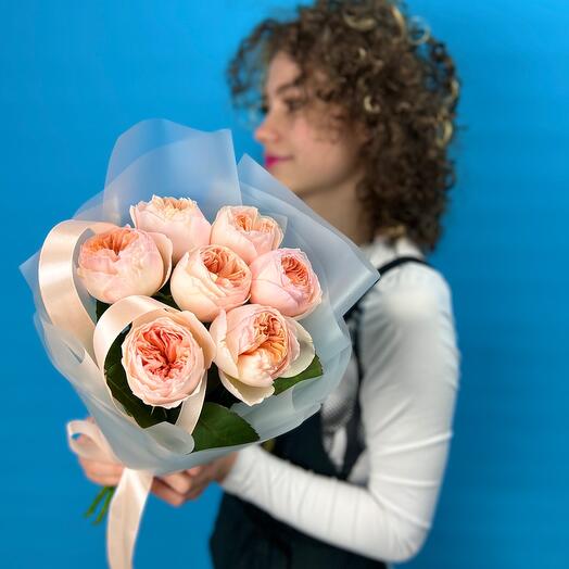 Букет из 7 шт. премиум роз Джульетта Дэвида Остина. Монобукет 434. Leora Flowers дом цветочной моды