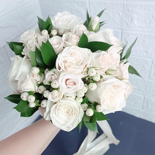 Bridal bouquet with peony and roses