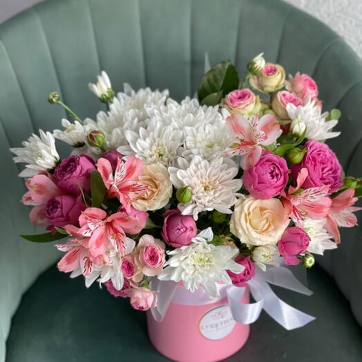 Caja de flores con crisantemo arbusto