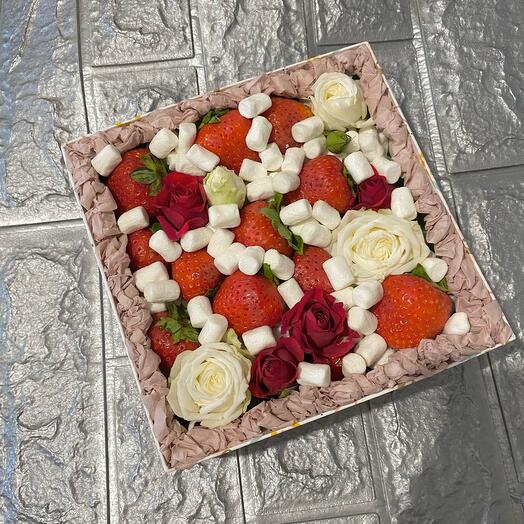 Strawberries, marshmallows, roses