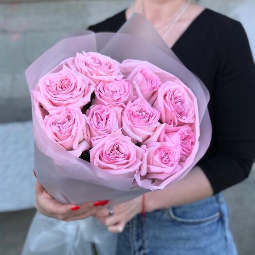 Монобукет из 11 пионовидных роз сорта pink O hara