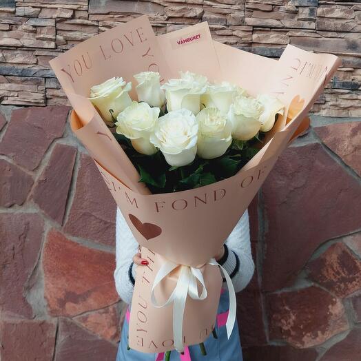 Белые голландские розы 50ми 11шт