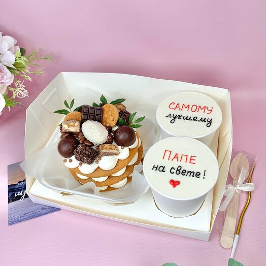 Набор 950 гр. Бенто медовик и два торта в стакане с разными вкусами(950 гр) Папе, мужу, в подарок