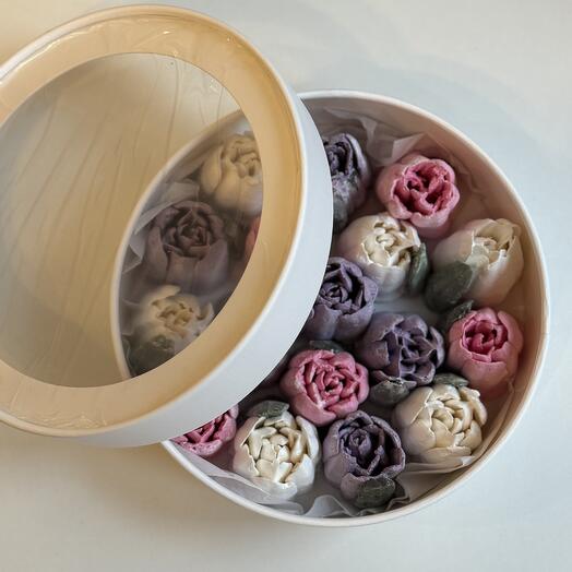Marshmallow tulips in three colors
