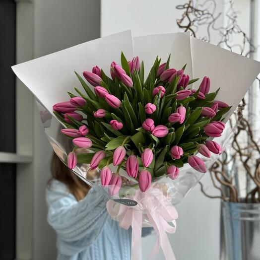 Моно букет из тюльпанов PINK ( 51 шт)
