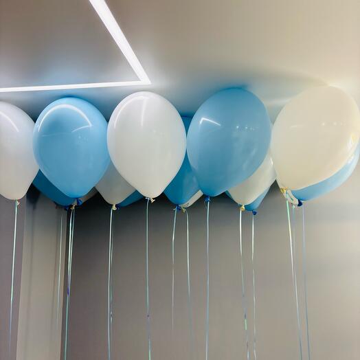 A set of 15 balloons in white and blue