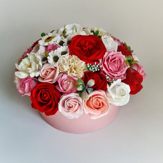 Мыльный букет в круглой коробке 🌷