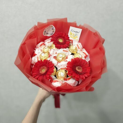 Букет «Raffaello and Ferrero Rocher» с герберой