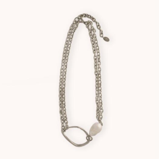 Колье из нержавеющей стали с жемчугом