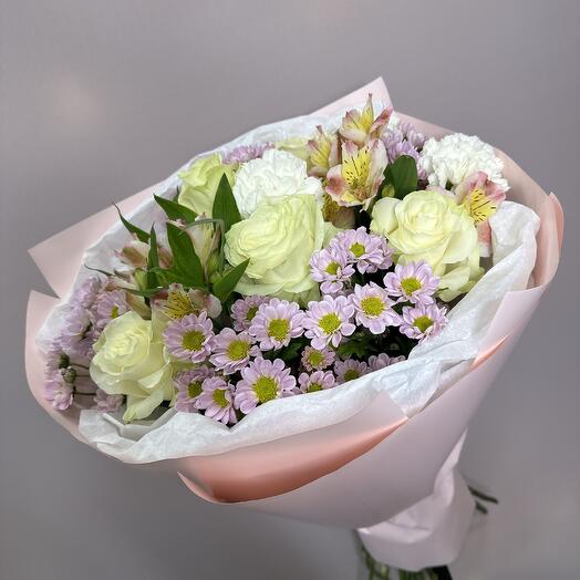 🌸Микс из белых роз,хризантем и альстромерий