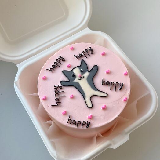 Бенто-торт "Happy Happy Happy" тортя с котиком, на день рождения, сестре, коллеге, брату, мужу, маме