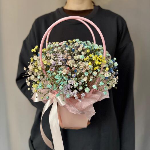 Gypsophila in a pink handbag