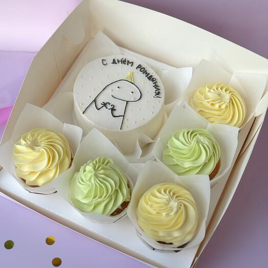 Dessert set bento cake and 5 cupcakes