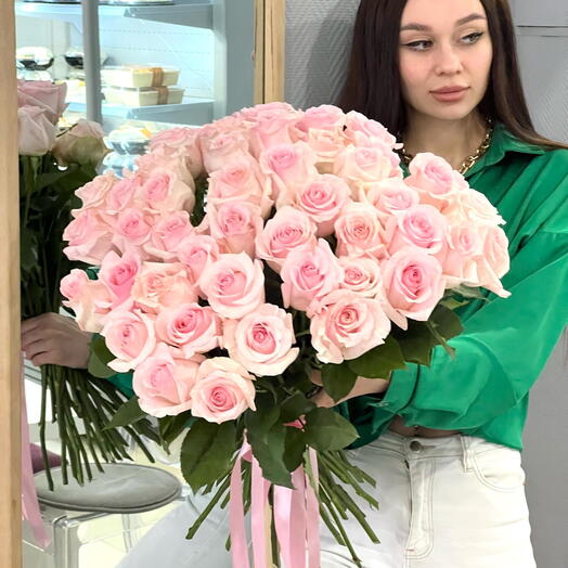 Букет из 51 Эквадорской Розы нежно розового цвета/СКИДКА-15%