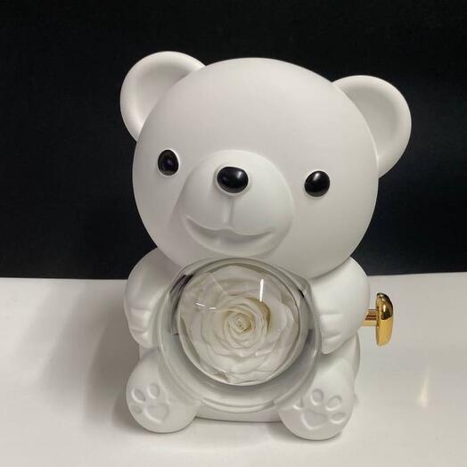 Оригинальный подарок Мишка-шкатулка со стабилизированной розой