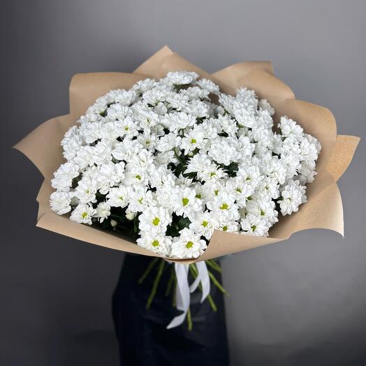 Букет 7186 l Охапка Ромашковых Хризантем в крафте