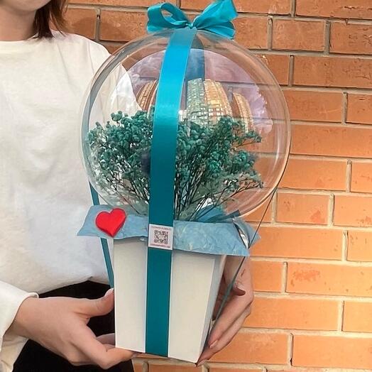 LOLLIPOP_2 - букет в шаре из бтрюзовой гипсофилы с лагурусом40х25