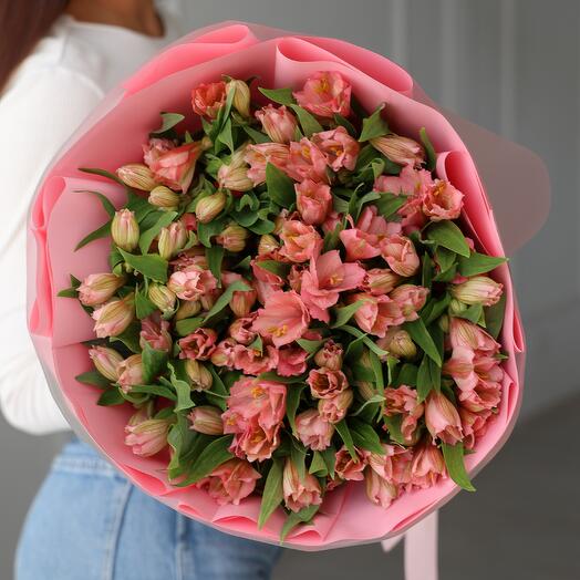 Большой букет альстромерий розовый