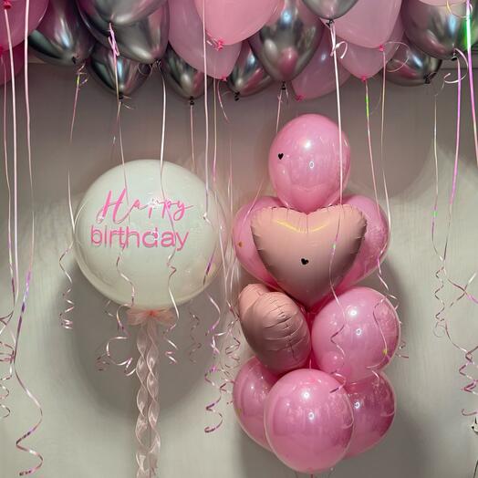 Воздушные шары Happy birthday в розовых тонах
