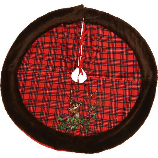 "Юбка" под основание ёлки КЛЕТОЧКА С ОЛЕНЕМ, полиэстер, 88 см, Kaemingk