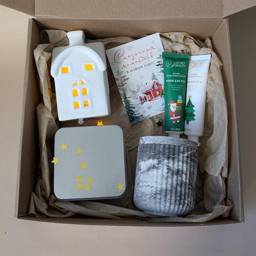 Подарок к Новому Году Домик + Свеча + Чай