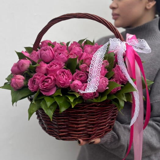 Корзина пионовидными кустовыми розами для Любимой 💕💕💕