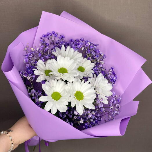 Bouquet of chrysanthemum with gypsophila