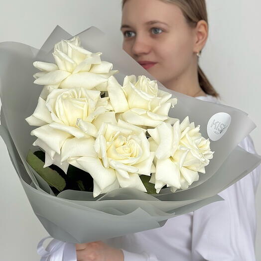 Букет белых французских роз, 5шт