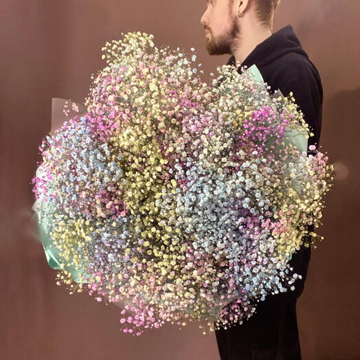 Гигантский букет гипсофил, радужная гипсофила букет-гигант