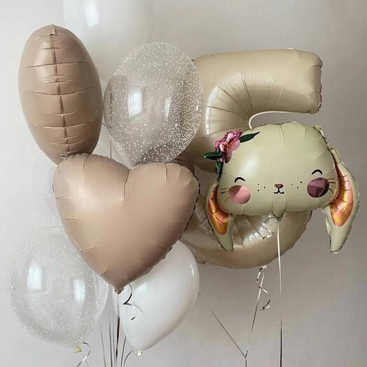 Фонтан "Кремовый довольный зайчик", 10 шаров