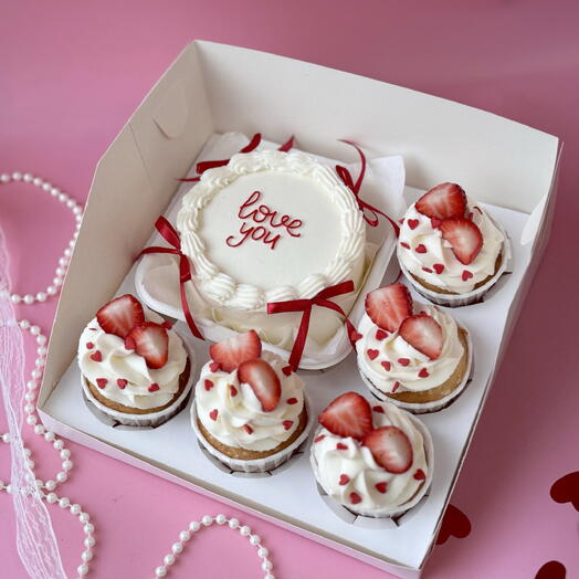 КОМБО Бенто + 5 капкейков Love you с бантиками