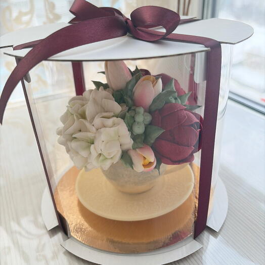 Зефирный букет в шоколадной чайной паре/Зефирные цветы/Цветы из зефира