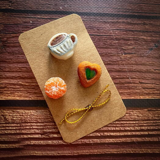 Набор брошей "Сладкая компания 🍪☕🍊"
