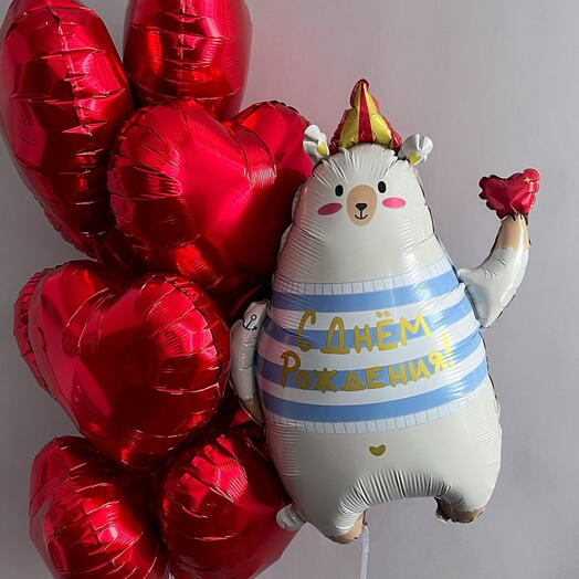 Фигура мишка с красными сердцами с доставкой в Калининграде 🎈