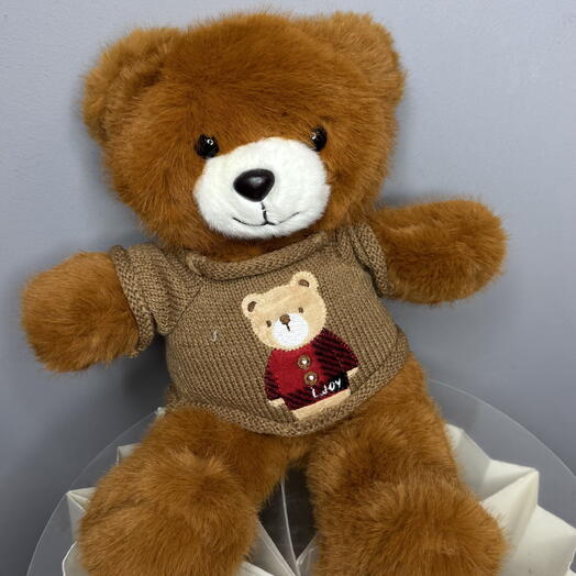 Мягкий коричневый медведь в свитере 20 см