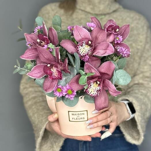 Очаровательная💕композиция с орхидеями 5 шт и эвкалиптом