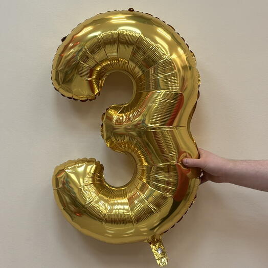 Шар 32 гелевый 81 см. Фольгированный «Цифра 3» золото