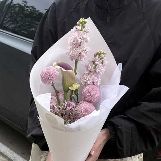 Авторский букет.Букет для дома.Стильный букет.Необычный букет.Калла.Маттиола.Мамоко